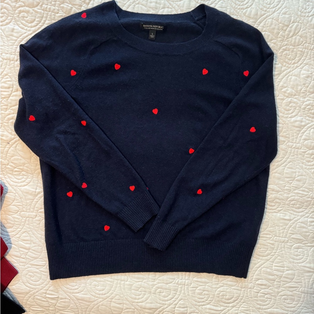 Banana Republic blue sweater with hearts. Long sleeve